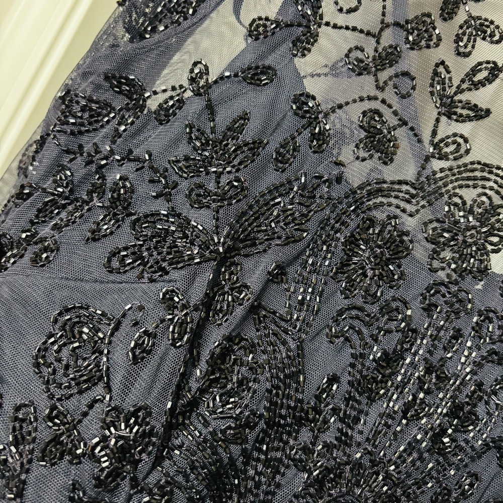 🥂 Aidan Mattox New Beaded Organza Formal Dress Navy Blue Size 6 - Picture 6 of 14